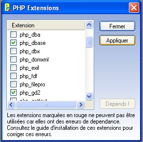 Choix des extensions PHP