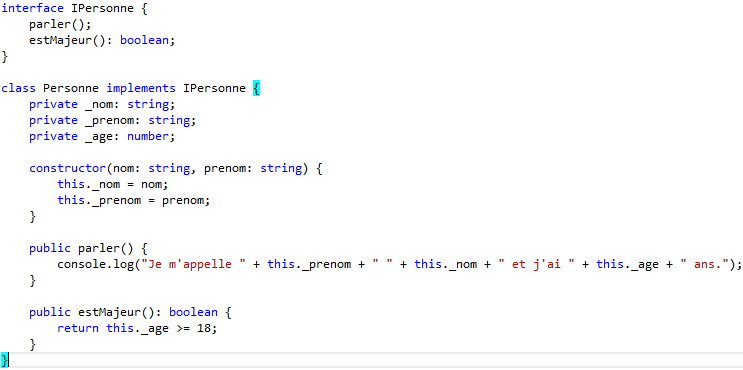 Exemple d'un code TypeScript