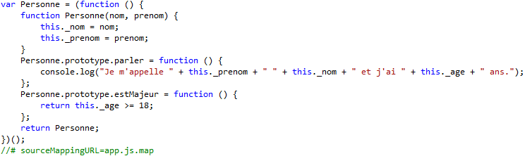 Le même code retranscrit en Javascript