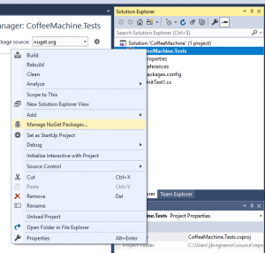 Capture d'écran - Gérer les packages NuGet dans Visual Studio